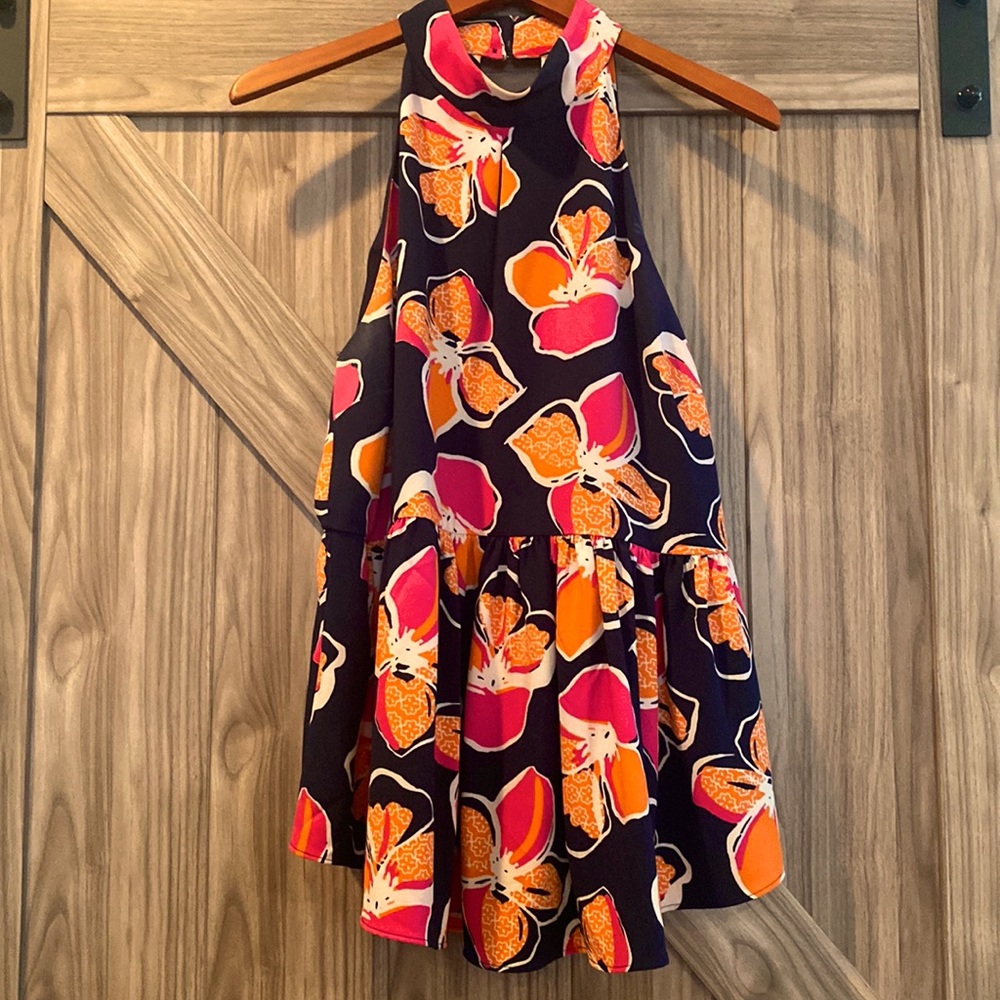 Kaari Blue Tailored Blouse that zips up left side.